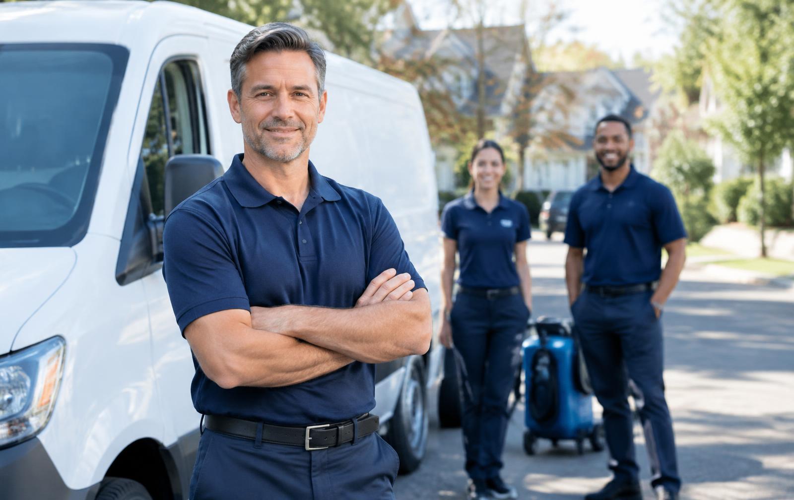 Restoration business owner with a field team
